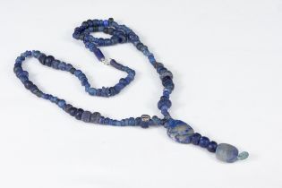 An Ancient Lapis Lazuli & Glass Necklace. Half L: Approximately 22.5cm