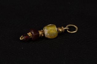 A Western Asiatic Gold Pendant with Glass, Jasper & Garnet Beads Circa 1st Millennium B.C. Approxim