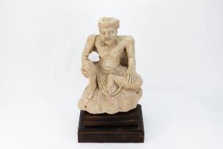 A Buddhist Plaster Seated Figure of a Man Sitting from the 19th Century. With Stand H: Approximatel
