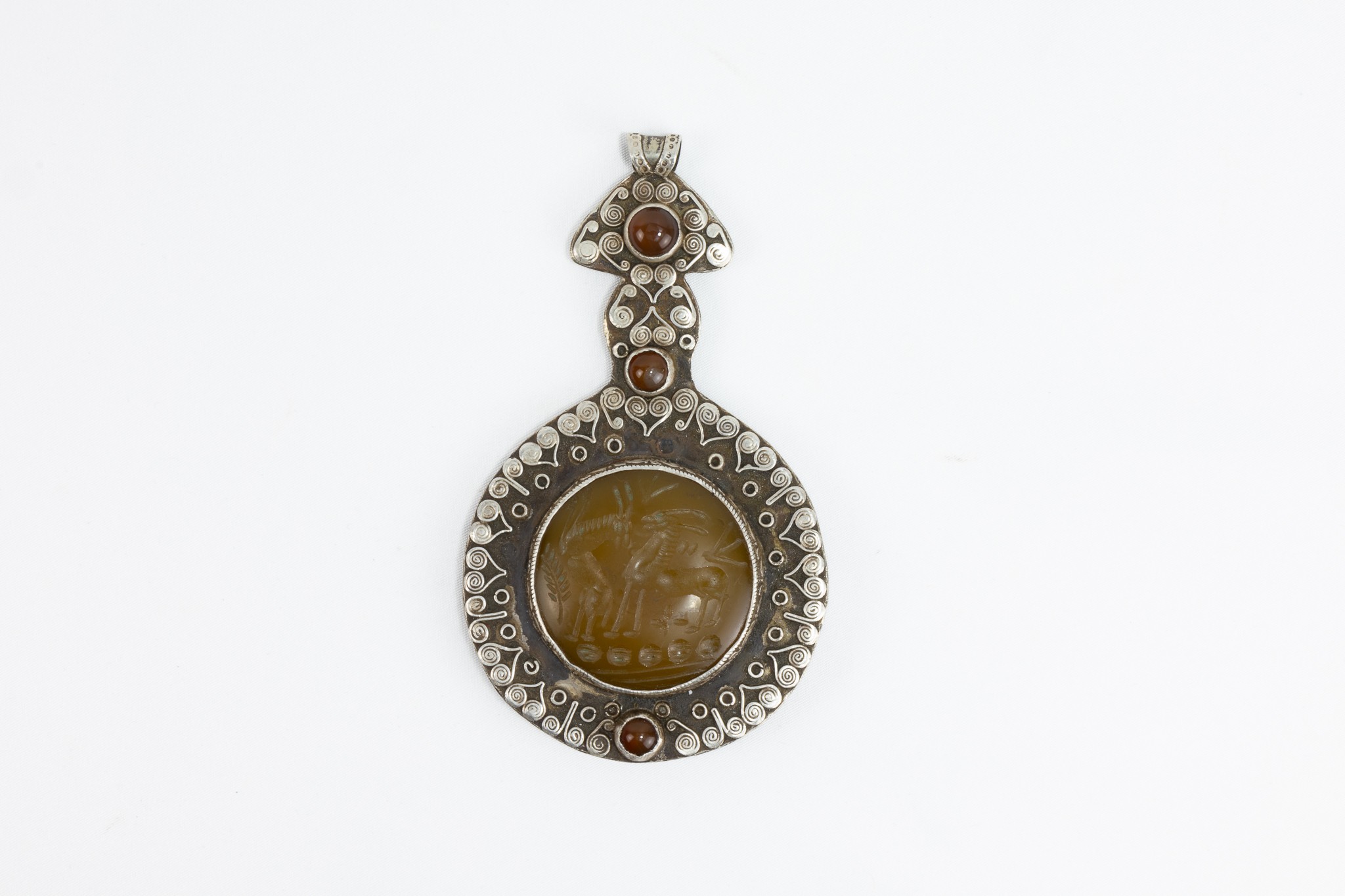 A Large Tribal Afghan Carnelian & Silver Double-Faced Intaglio Pendant.

78g  - Image 2 of 2
