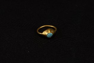 A Byzantine Gold Child's Ring with a Turquoise Stone from 1000-1400 A.D. Approximately 1.4x1.1cm In
