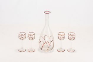 **NO RESERVE** A Lot of 5 Continental Glass Decanter Set. Contains: 1 Decanter & 4 Cups. Decanter