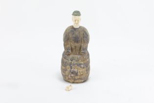 A Lapis Lazuli Bactria Style Large Idol with Miniature White Stone Head & Hand & a Bronze Hat. H: A