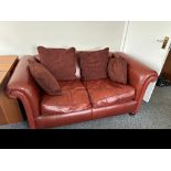 2 SEATER RED LEATHER SOFA