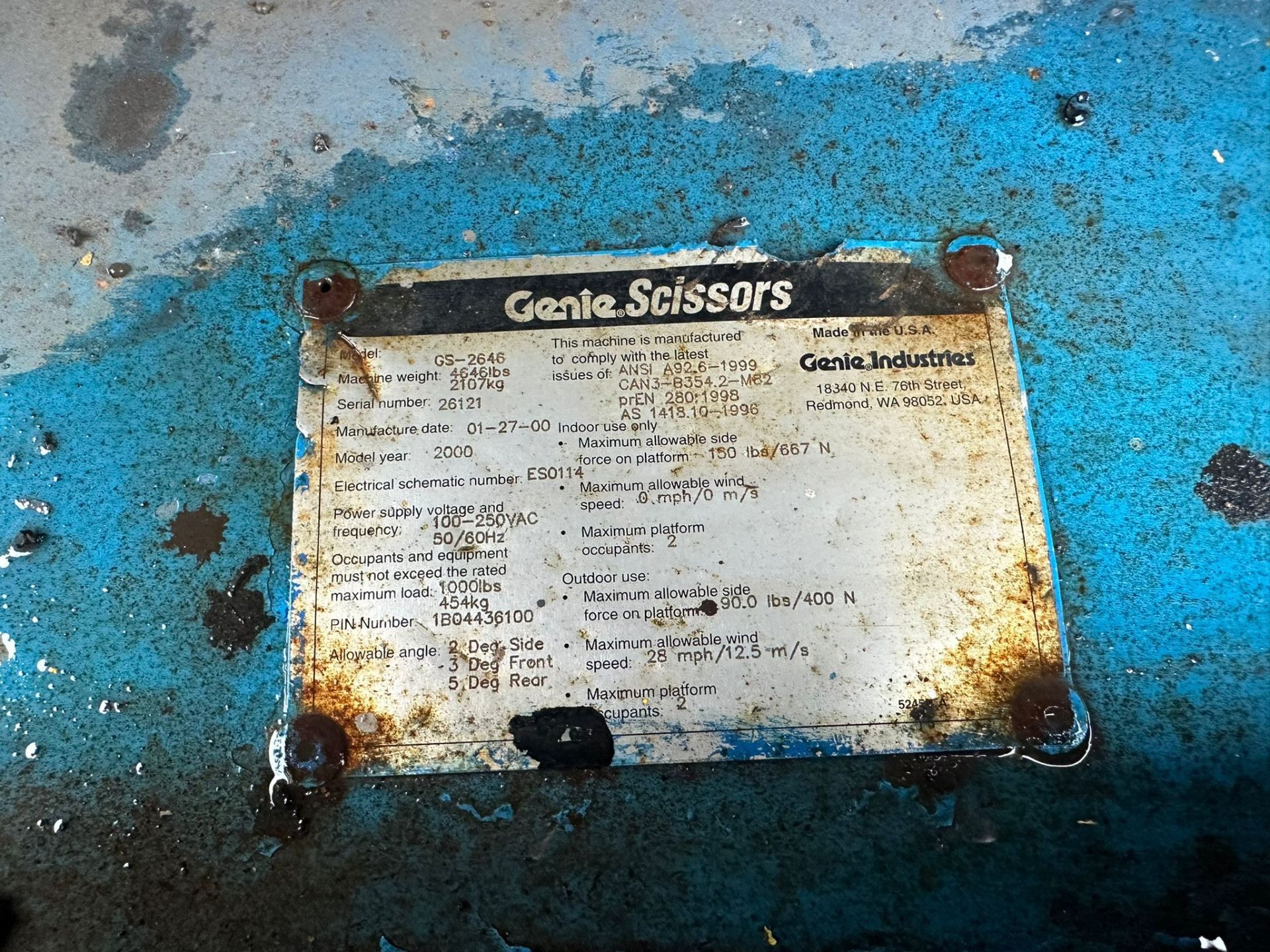 GENIE GS 2646 Scissor Lift, Serial No. 26121 (2000 Model) - Image 4 of 5