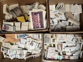 Large trade card accumulation in 4 boxes, unsorted, appears to be mainly modern trade with some