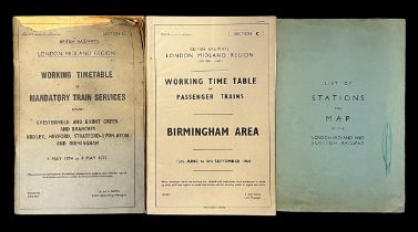 LMS Publications (3) to include 1939 List of Stations with 4 map sheets, Timetables (2) 1964 and