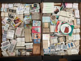 Large accumulation of trade cards, mainly modern with some older, in two fruit trays, significant