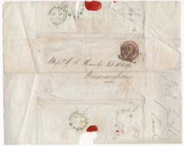 Great Britain, 1854 entire tied with 1847-54 embossed 6d, Dundee to Birmingham