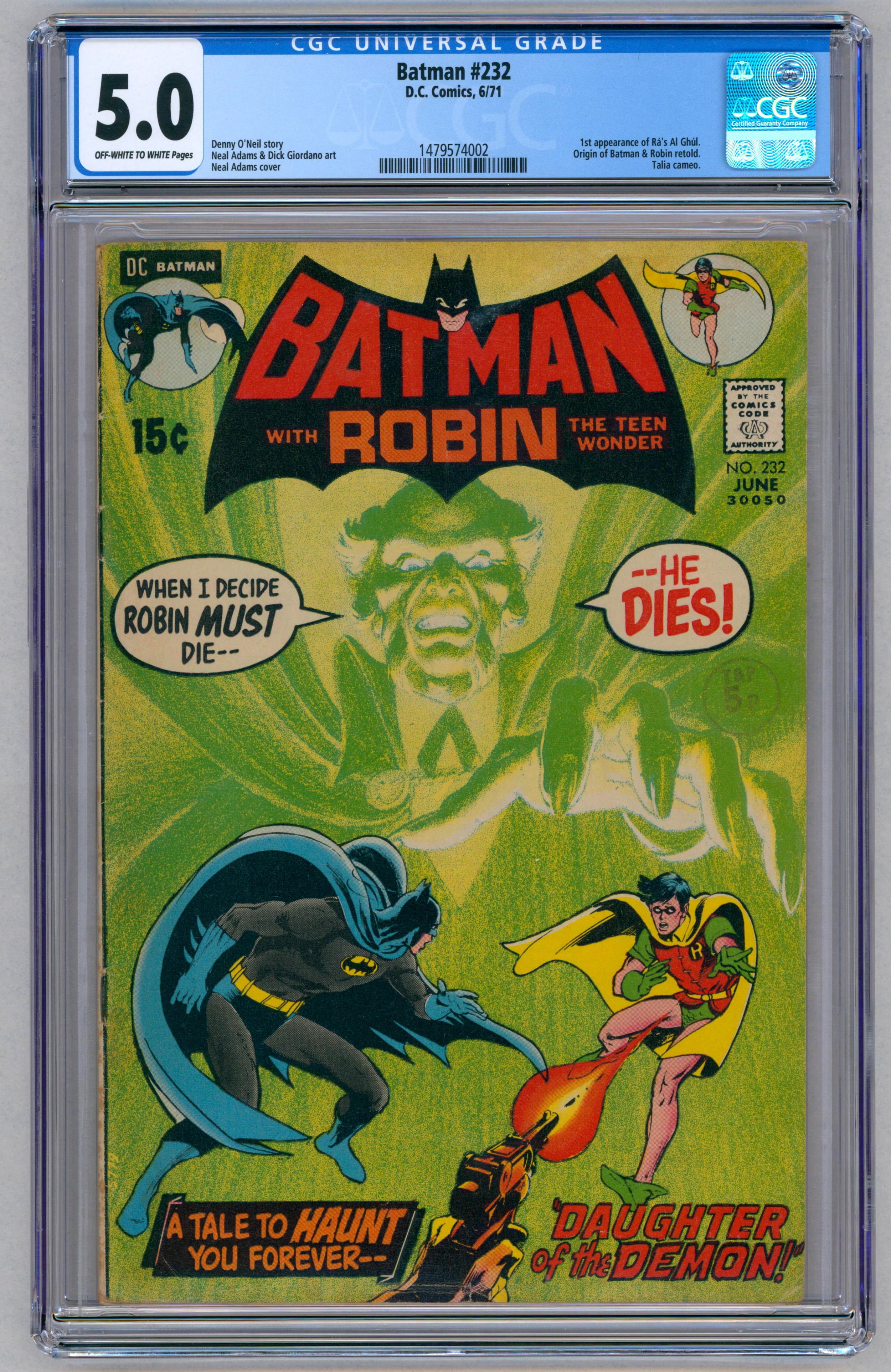 BATMAN #232 – (Jun. 1971 DC Comics) – GRADED 5.0 by CGC – 1st appearance of Ra's Al Ghul. Origin