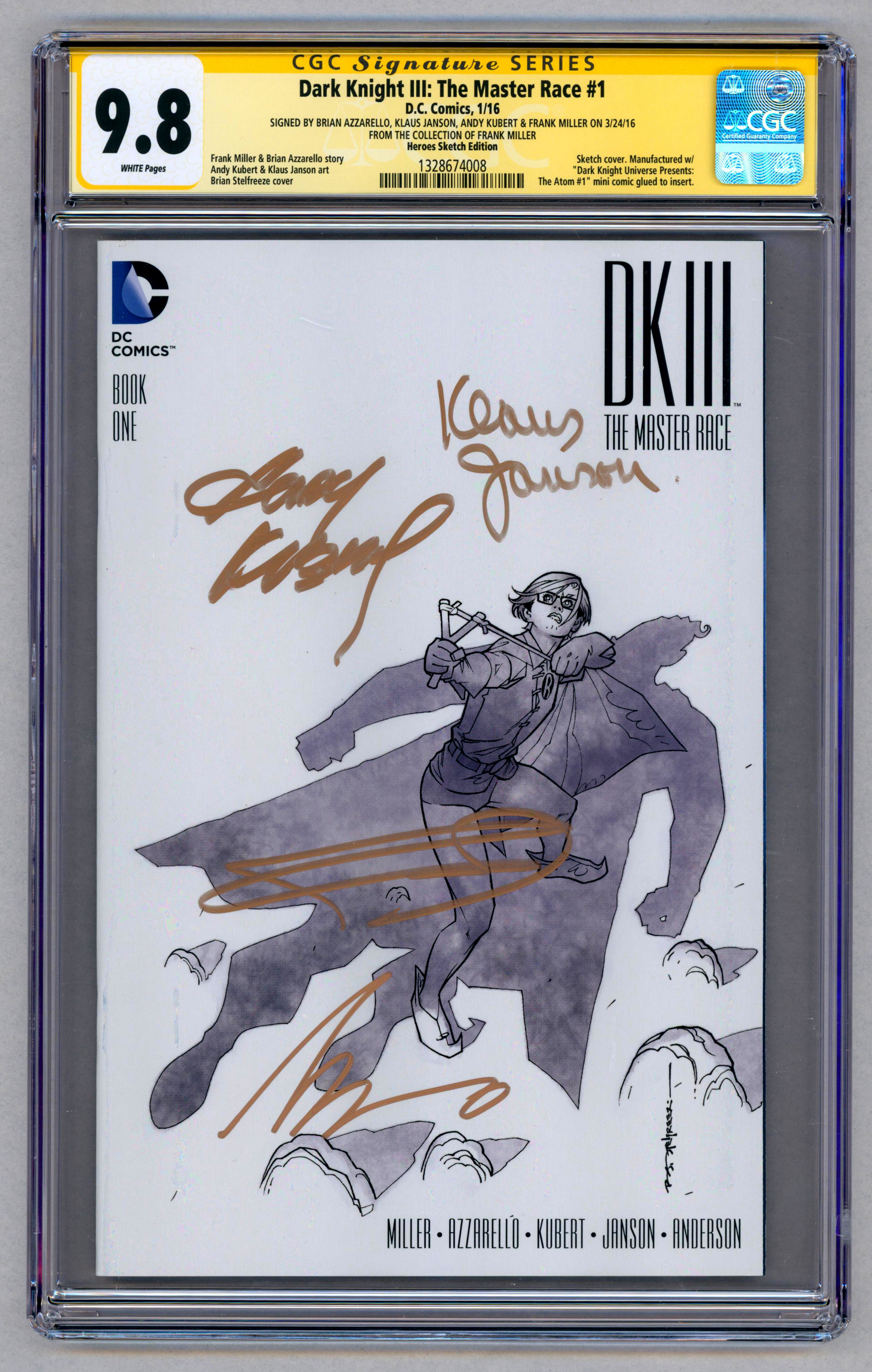 DARK KNIGHT 111: THE MASTER RACE #1-(December 2015)- Graded 9.8 by CGC. Sketch cover. Manufactured