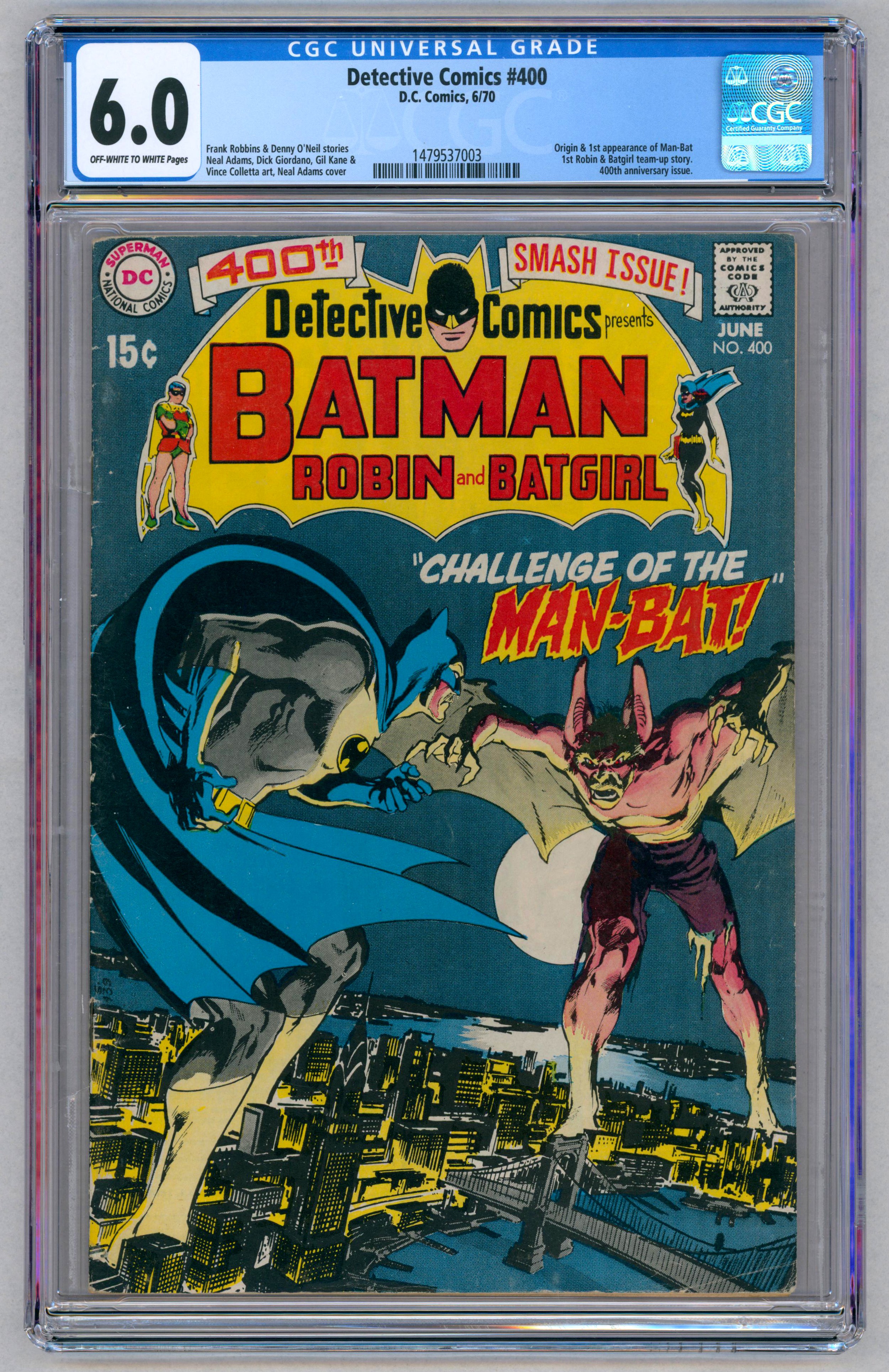 DETECTIVE COMICS #400-(May 1970)- Graded 6.0 By CGC. Origin & 1st appearance of Man-Bat, 1st Robin &