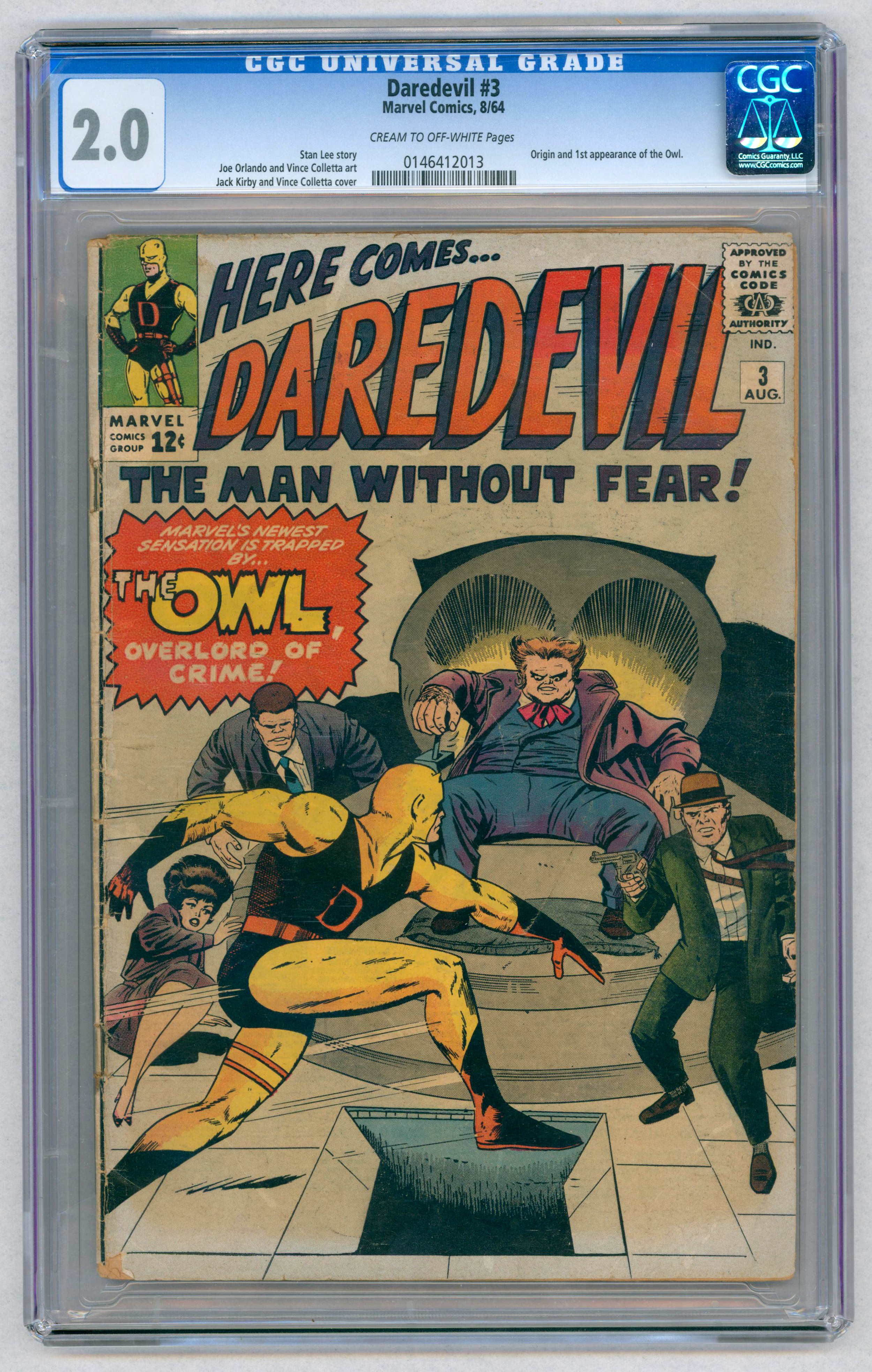 DAREDEVIL #3 – (Aug. 1964 Marvel Comics) – GRADED 2.0 by CGC – Origin & first appearance of the Owl.