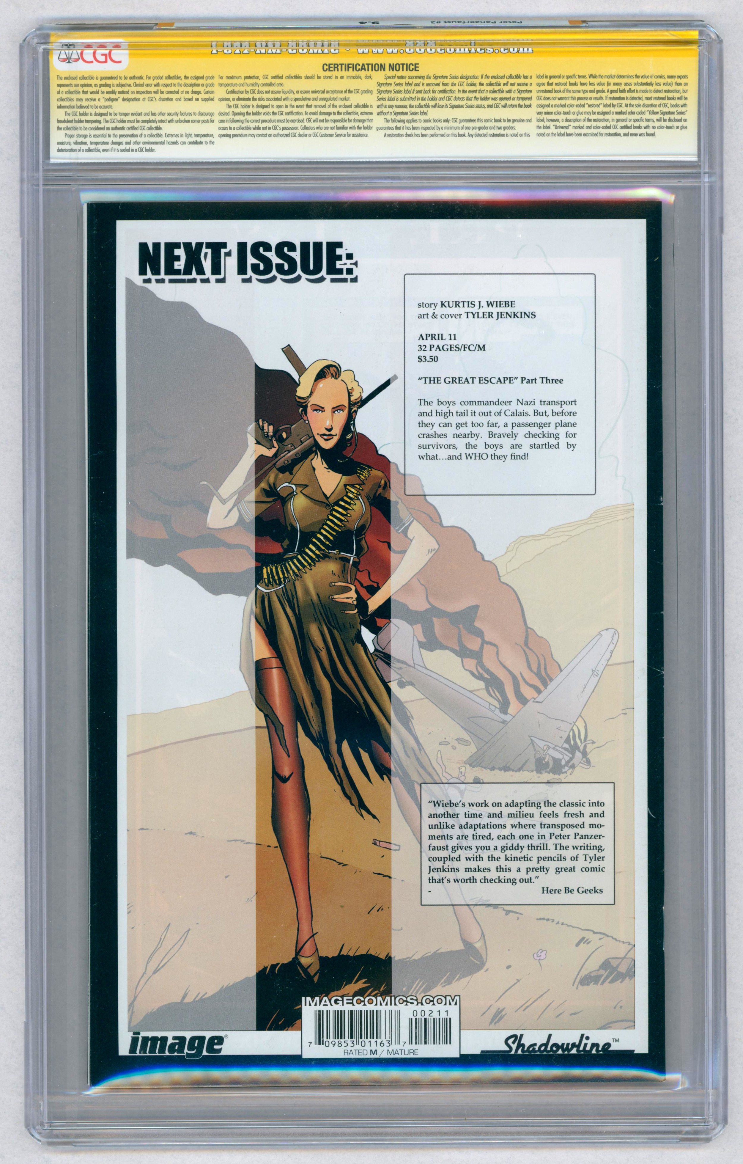 PETER PANZERFAUST #2-(May2012)-Graded 9.4 by CGC. Kurtis Wiebe story, Tyler Jenkins cover & art. - Image 2 of 2