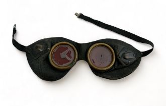 RAF MK1A Night Adaption Flying Goggles. Soft leather face mask, circular metal lenses, elastic