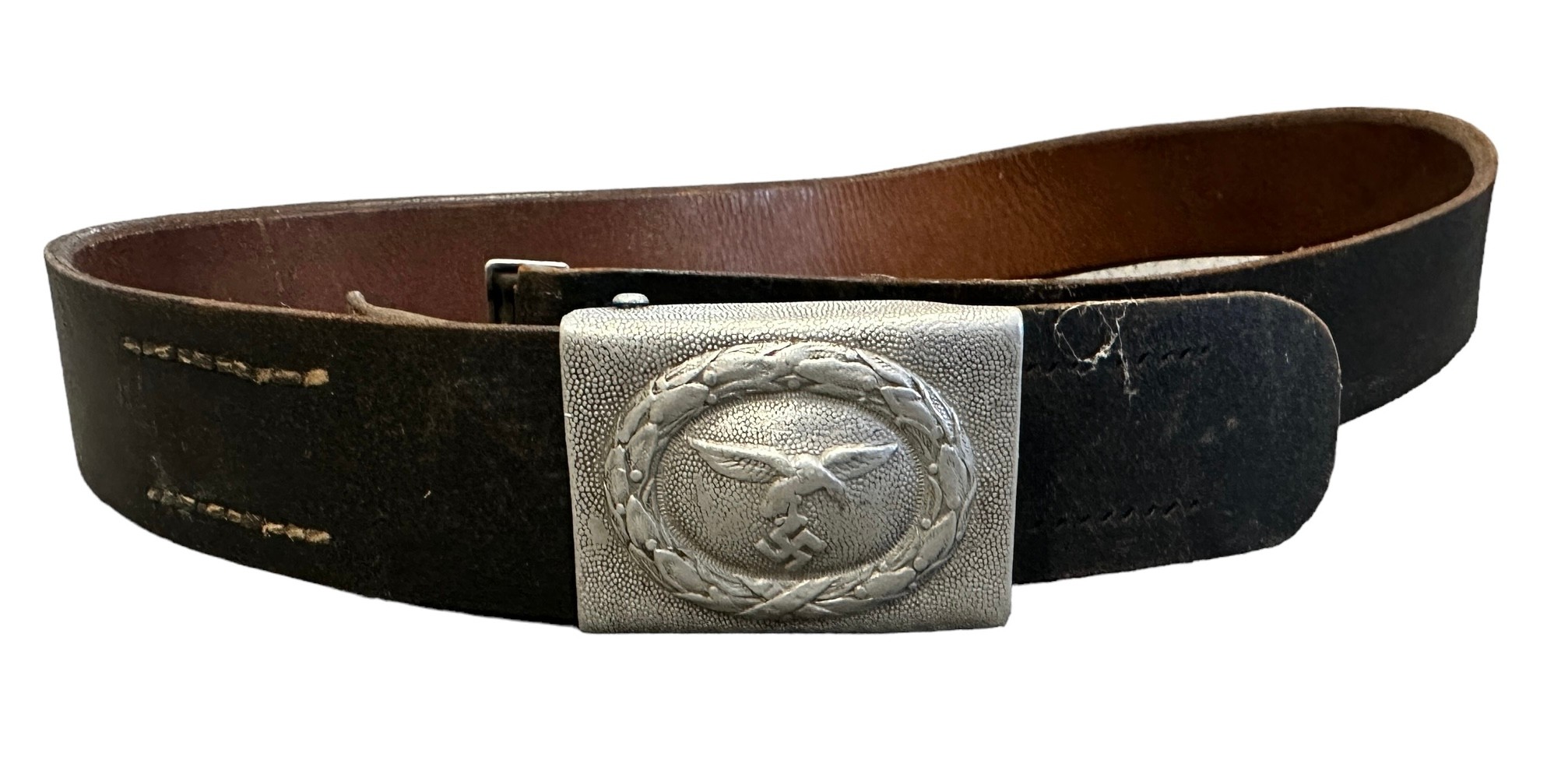 Third Reich, Second World War German Luftwaffe leather belt and buckle, the buckle depicting the