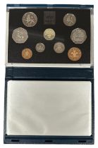 1992 UK proof cased set of 9 coins FDC, with dual date EEC 50p, issued by The Royal Mint, in blue