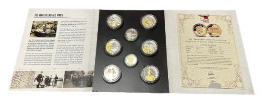 In Flanders Fields Museum Official medal set of 8 in presentation folder, including 9ct gold