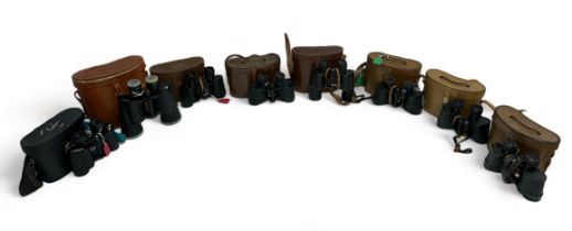 Collection of Cased binoculars to include Lizars 10x42, Prinz 10x50, Aquilus 8x30, Barr & Stroud