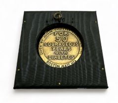 For 50 Courageous Years with Diabetes “ Triumph Man and Medicine “ boxed Joslin medallion. Cased