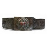 Third Reich Army belt buckle, Gott mit Uns fitted on leather belt. Buckle without maker’s name and