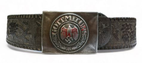 Third Reich Army belt buckle, Gott mit Uns fitted on leather belt. Buckle without maker’s name and
