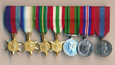 Group of seven miniature medals with 1939-1945 Star, Atlantic Star, Pacific Star, Italy Star,