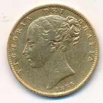 Victoria 1855 Shield back full gold sovereign fine.