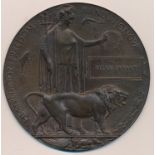 First World War - Memorial Plaque to Allan Bryant nearly extremely fine, with card case of issue and