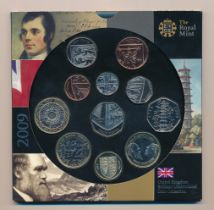 2009 UK uncirculated coin set by The Royal Mint, including Kew Gardens 50p, complete with slip