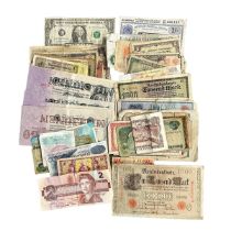World banknotes (63), in mixed condition with examples from Germany, GB, India, Japan, Spain, USA