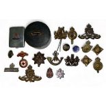 Range of militaria with 6 cap badges including Liverpool Regt by Bodill Parker & Co, Life Guards