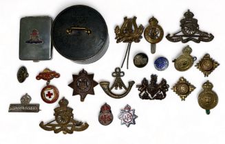 Range of militaria with 6 cap badges including Liverpool Regt by Bodill Parker & Co, Life Guards