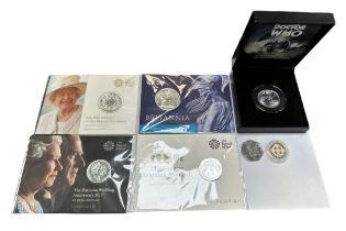 Modern British coins collection with uncirculated silver on Royal Mint cards £50 2015, £20 2015,