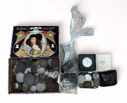 Range of World coins with good silver content including GB double florin 1889, half crowns 1887,