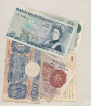 Collection of banknotes (22) in mixed condition with £5 Page C54, £1 Catterns R51, Beale K76C, U38C,