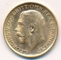 George V 1914M full gold sovereign fine.