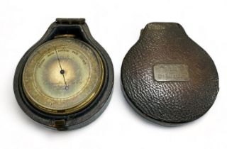 Parker Wesley Pocket Barometer with original fitted leather case. Hinge has become detached. Brass