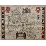 Johan Blaeu, 17th Century hand-coloured engraved map of Oxfordshire by Johan Blaeu. Oxonium