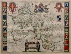 Johan Blaeu, 17th Century hand-coloured engraved map of Oxfordshire by Johan Blaeu. Oxonium