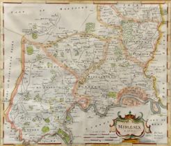 Robert Morden, 18th Century hand coloured Middlesex map by Rob Morden, framed and glazed. 43cm x