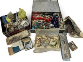 A collection of costume jewellery, including some vintage paste jewellery, bead necklaces etc,