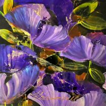Rozanne Bell (Zimbabwean, b. 1962), ' Purple Floral ' mixed media with acrylic and resin, signed