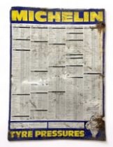 Michelin Tyre Pressure Tin Sign: measures W 62cm x H 87cm showing signs of corrosion to top right