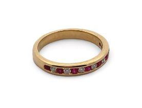 18ct ruby and diamond half eternity ring, size H