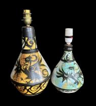 Celtic Pottery Newlyn Cornwall. Two table lamps decorated in the Pheonix pattern, one is 280 x 160