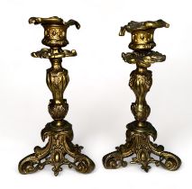 Pair Very Ornate Gilded Baroque Style Candlesticks, could be French.
