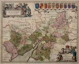 Peter Schenk & Gerard Valk, 17th Century hand-coloured engraved map of Gloucestershire &