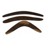 Aboriginal Boomerangs. Three Boomerangs the largest of which is 75cm x 6cm with incised markings the