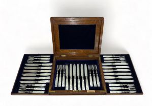JZ Barraclough & Sons, late 19th Century Mother of Pearl & Silver 18 setting, 36 piece fruit set